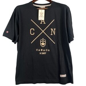 Red Canoe Mens L Graphic Tee Canada Crest Maple Leaf Black NWT Made in Canada